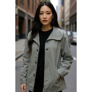 French Cuff  1X Button Up 3/4 crop Sleeve Green Y2K Safari Military Shirt Jacket